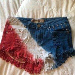 Reverse Studded Red, White, & Blue Denim Shorts--M